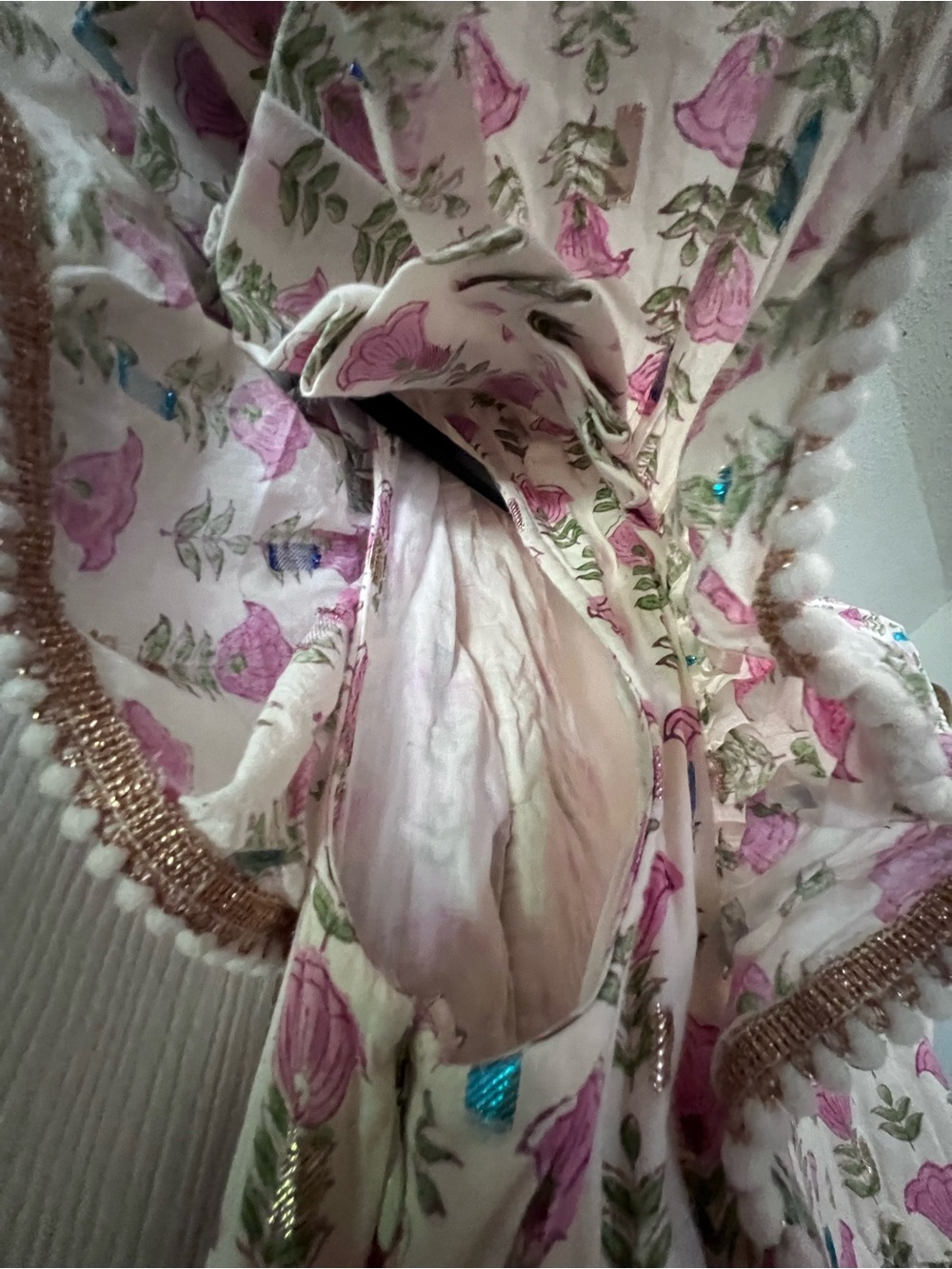 Saylor Block Print Floral Metallic Long Maxi Midi Dress Medium - Picture 14 of 15